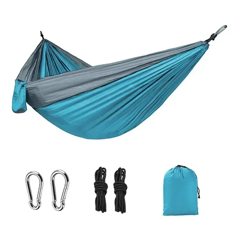 1PC Camping Hammock Single Person Portable Outdoor Hammock with Nylon Rope Parachute Fabric Color Hanging Bed Outdoor Furniture