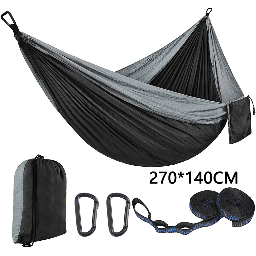 Single Person Portable Outdoor Camping Hammock With Nylon Color Matching Hammock High Strength Parachute Fabric Hanging Bed