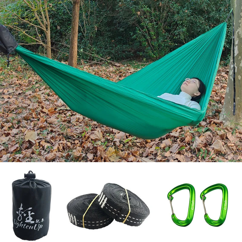 300x140cm Single Camping Hammock Lightweight Parachute Hammock with 2 Tree Strap 2 Hooks Lightweight Portable Camping Hammock