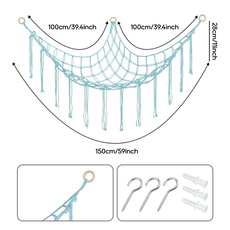 1Pc Toy Hammocks Wall Corner Hanging Storage Net Organizer Woven Kids Stuffed Mesh Hammock Baby Animal Rope Hammock Bag Cotton