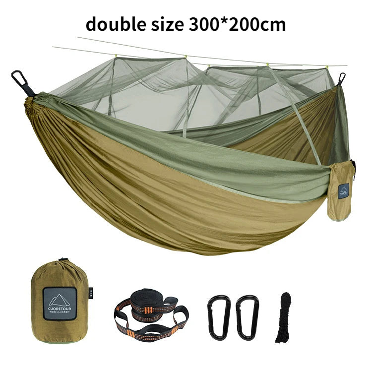 Single and Double Size Nylon Fabric Portable Travel Outdoor Camping Hanging Sleeping Hammock with Mosquito Net