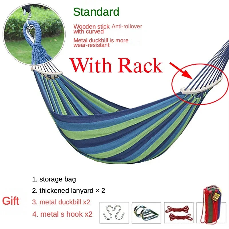 Outdoor anti roll canvas hammocks, curved wooden sticks, duckbill hammocks, swing hammocks, double person thickened hammocks
