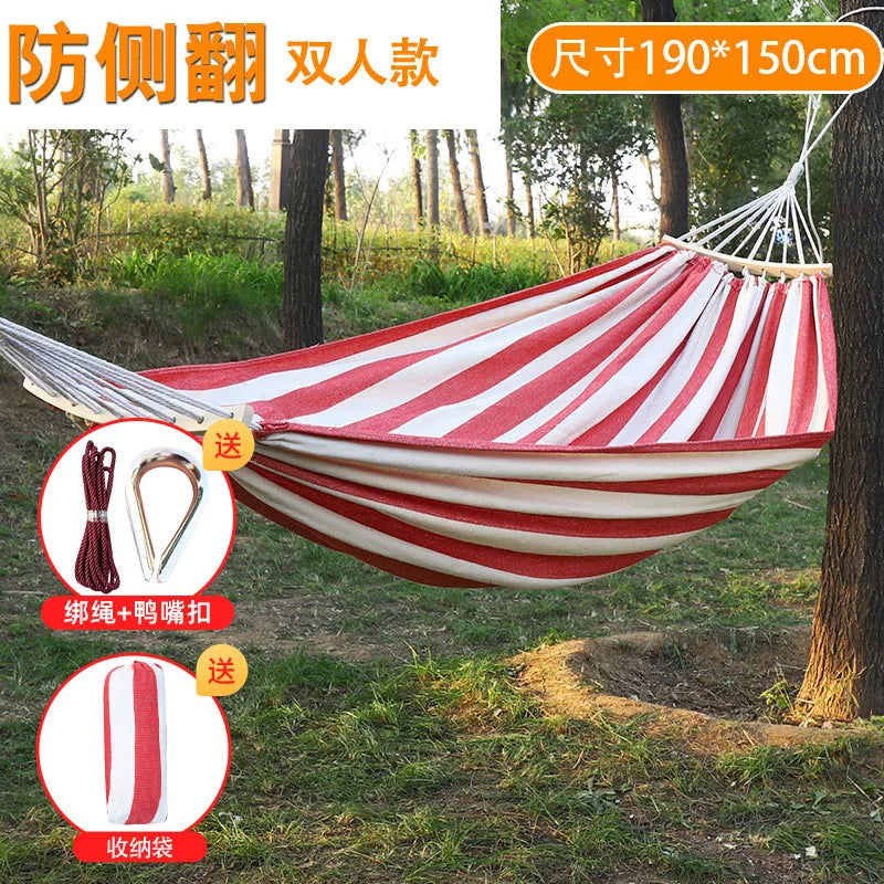 Hammock Outdoor Single Double Swing Indoor Thickened Anti-Rollover Canvas Camping Simple Elegant Red and White