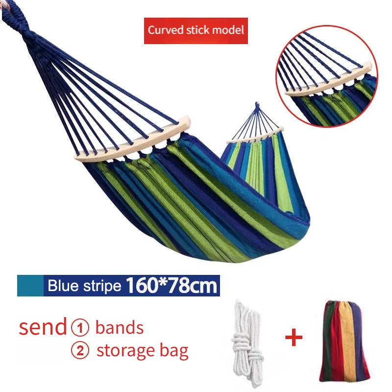 Portable Hammock with Mattress Blue and Red Stripes Straps and Storage Bag Suitable for Camping Outdoor and Indoor Use