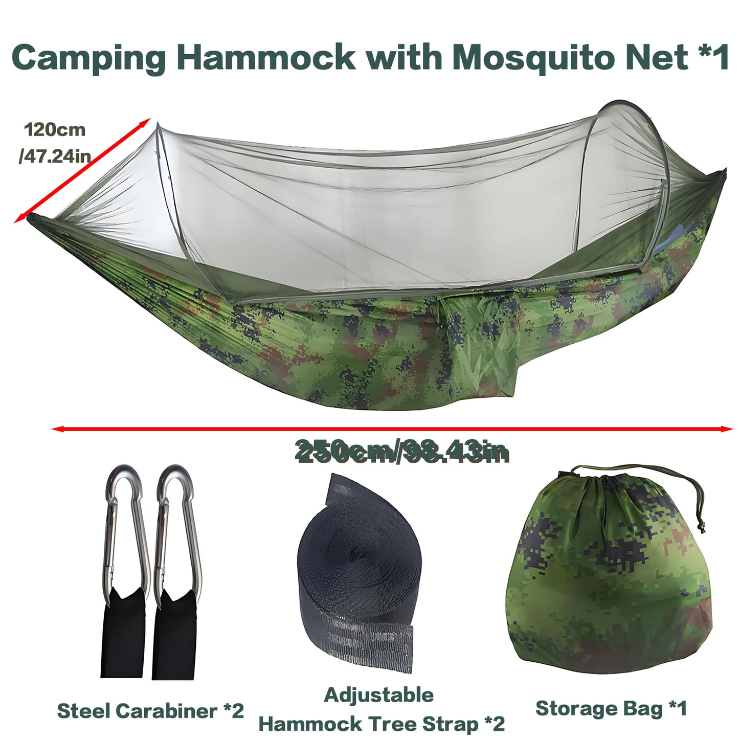 Camping Hammocks for Outside with Mosquito Net, Lightweight & Portable Outdoor Single Hammock Tent for Yard, Backpacking, Green
