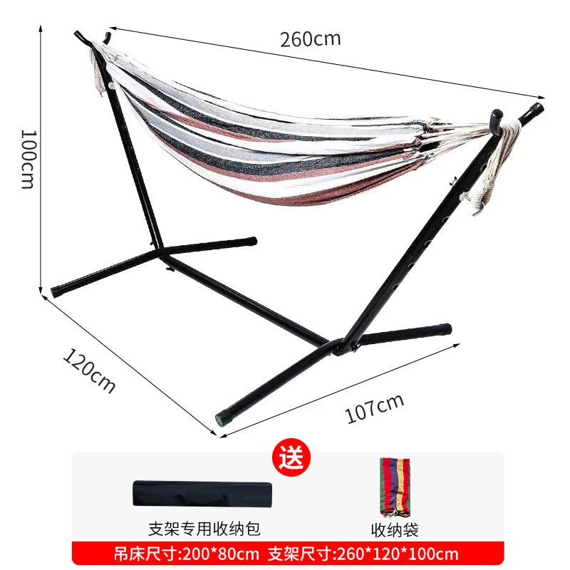 Outdoor Garden Swing Hammock Adult Iron Folding Portable Hammock Stand Cotton Hanging Swing Bed with Metal Frame