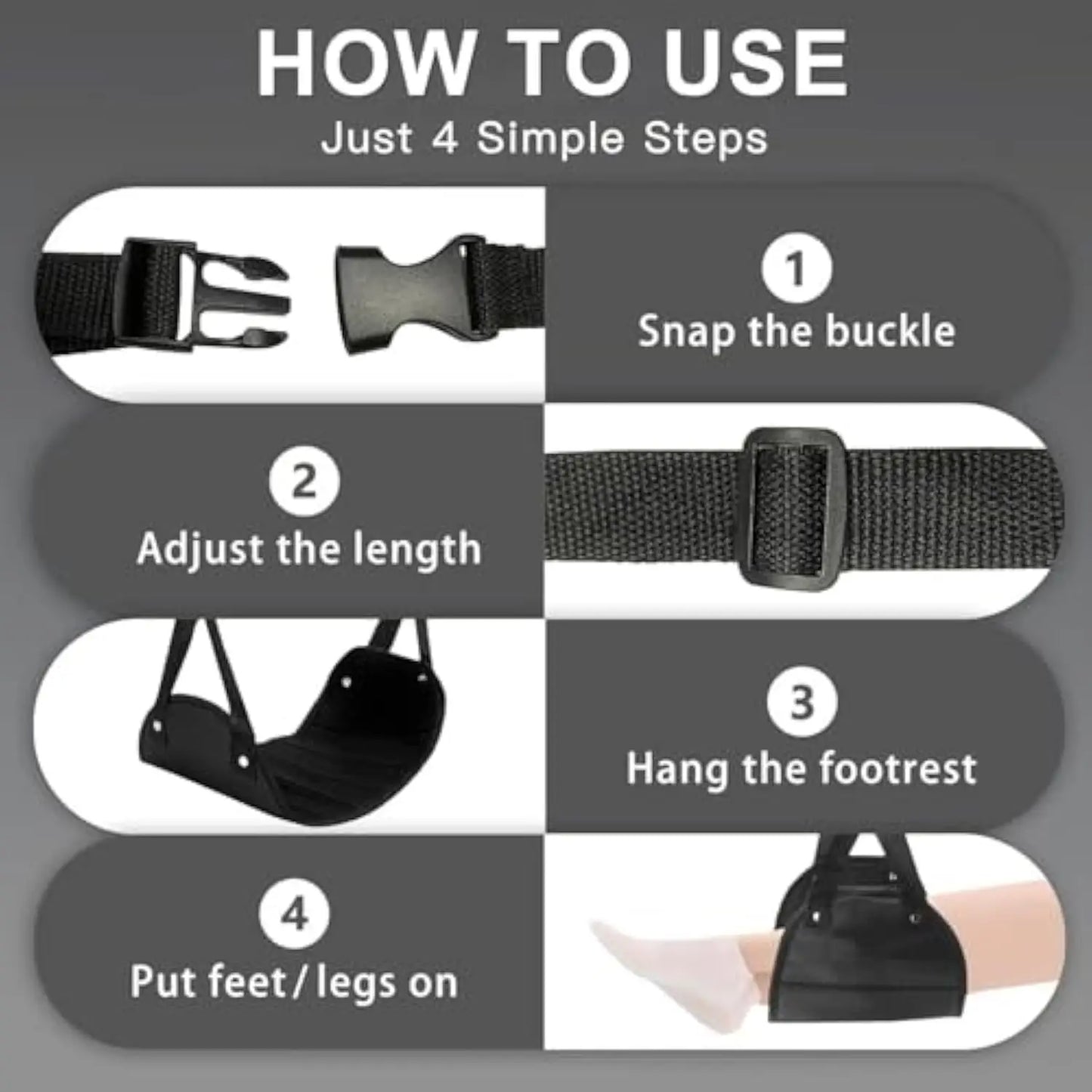 Airplane Footrest With Adjustable Strap, Portable Hammock Leg Rest, Perfect Travel Accessories