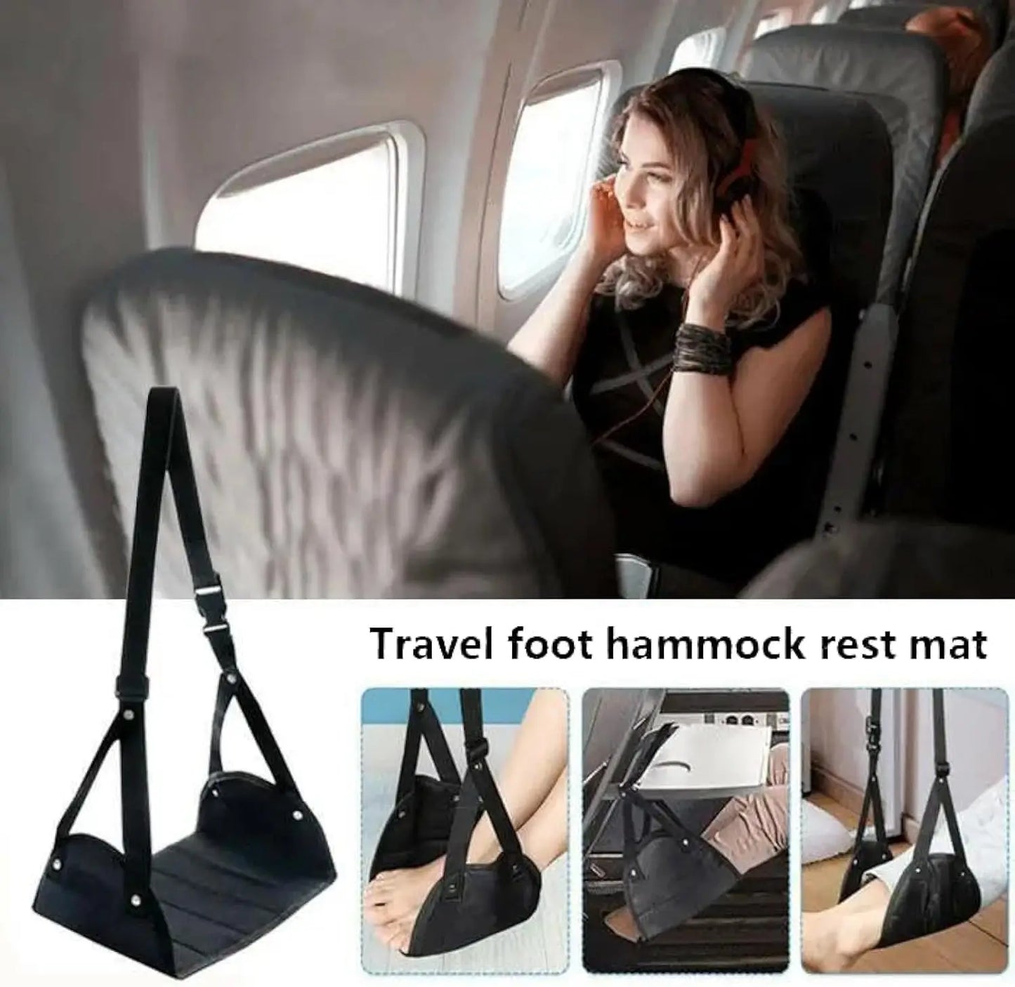 Airplane Footrest With Adjustable Strap, Portable Hammock Leg Rest, Perfect Travel Accessories