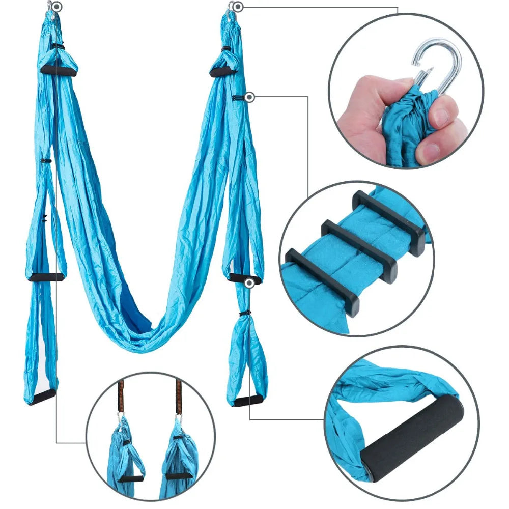 Parachute Fabric Yoga Hammock Swing, Anti-Gravity, High Strength, Decompression, Hanging Gym, Inversion Therapy, 6 Grip