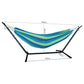 HMS Portable Two-Person Blue and Green Stripe Hammock with Stand Modern Design Cotton and Nylon Outdoor Hammock