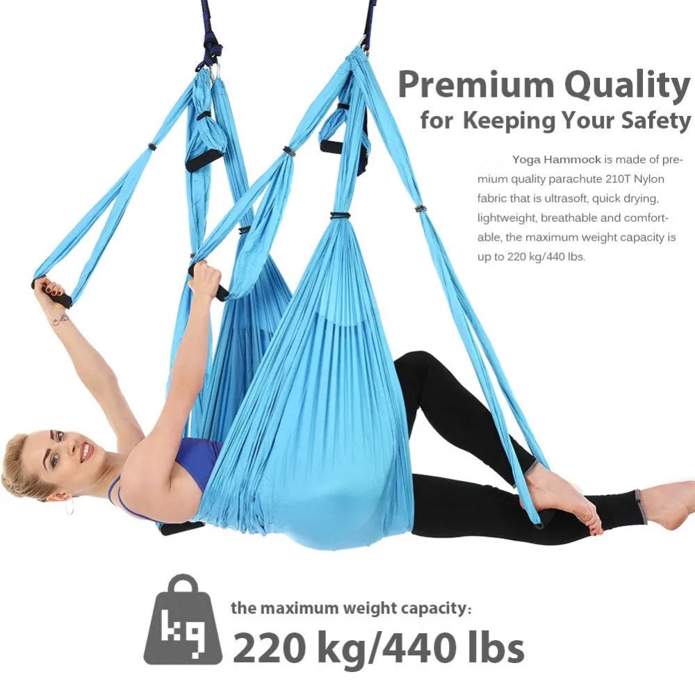 Parachute Fabric Yoga Hammock Swing, Anti-Gravity, High Strength, Decompression, Hanging Gym, Inversion Therapy, 6 Grip