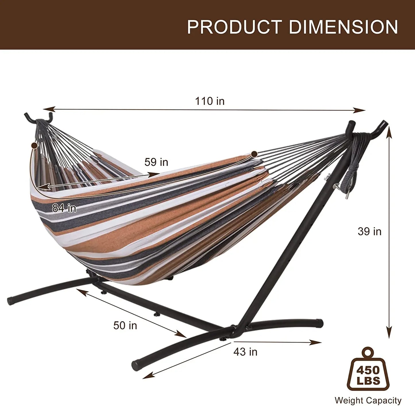 Indoor Outdoor Outside Patio 450 Lbs Capacity 2 Person Cotton Brazilian Hammock With Stand
