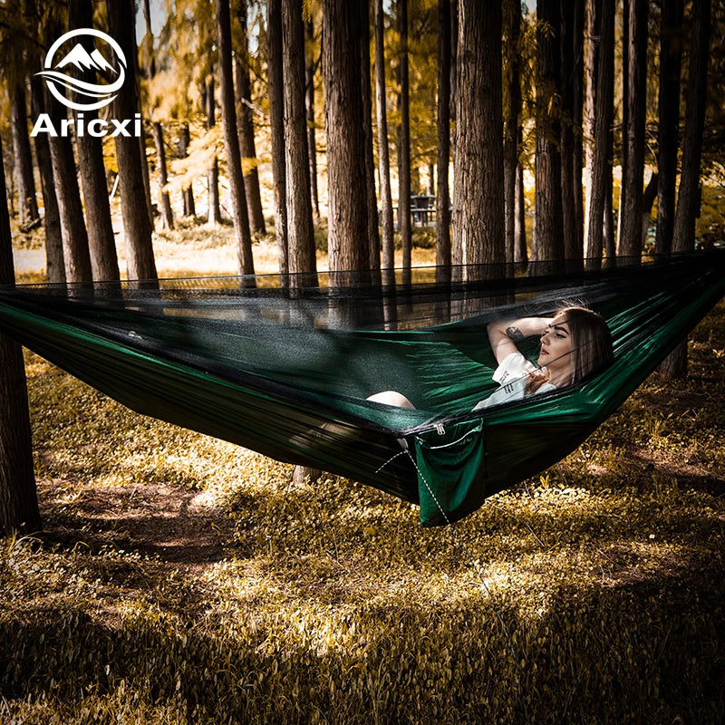Aricxi Hammock Portable Camping Hammock Folding Backyard Parachute Rope Hammock Garden Tree Hammock with Mosquito Net