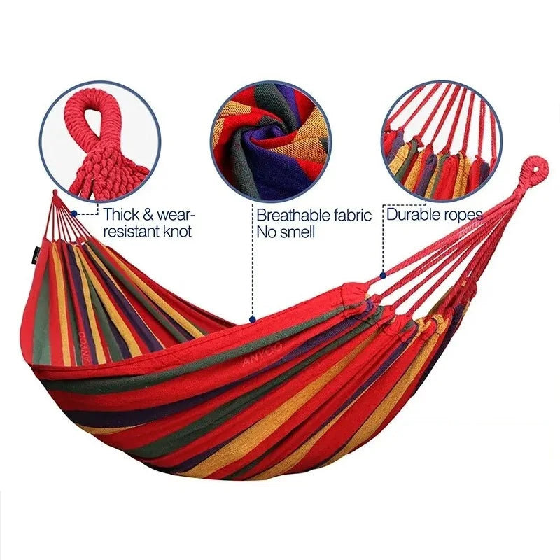 1pc Outdoor Canvas Hammock Camping Swing Hammock with Tree Ropes Load-bearing Up to 200kg Perfect for Garden Patio Backyard