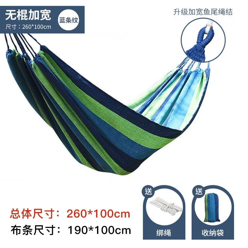 Outdoor camping hammocks, travel swing hammocks, storage beach hammocks, adult and child roll resistant canvas thick hammocks