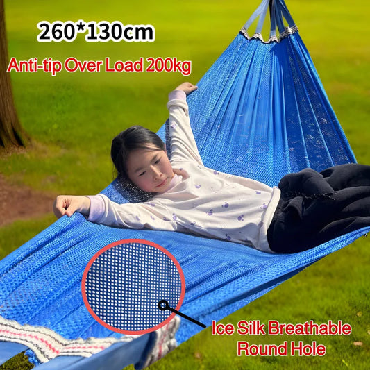 Hammock Swing Outdoor Ice Silk Hammock Single Widened Mesh Swing Swing Adult Children Dormitory Hang Portable Camping  Hammocks