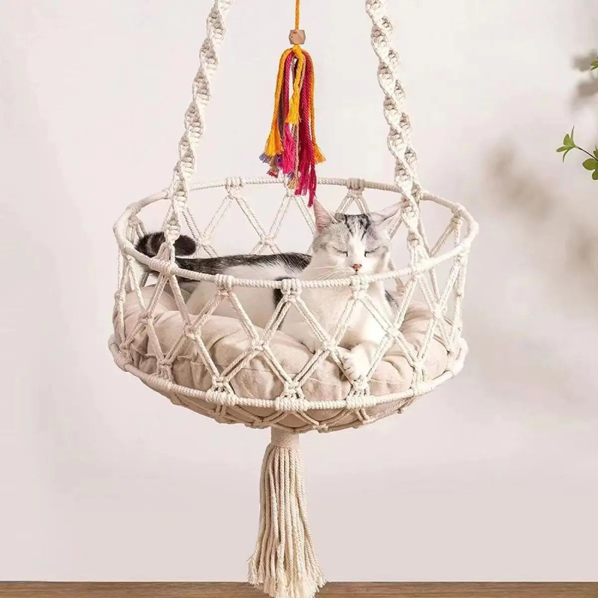 Handmade Crochet Cat Hammock Bohemian Hanging Bed Cozy Indoor Pet Nest for Kittens