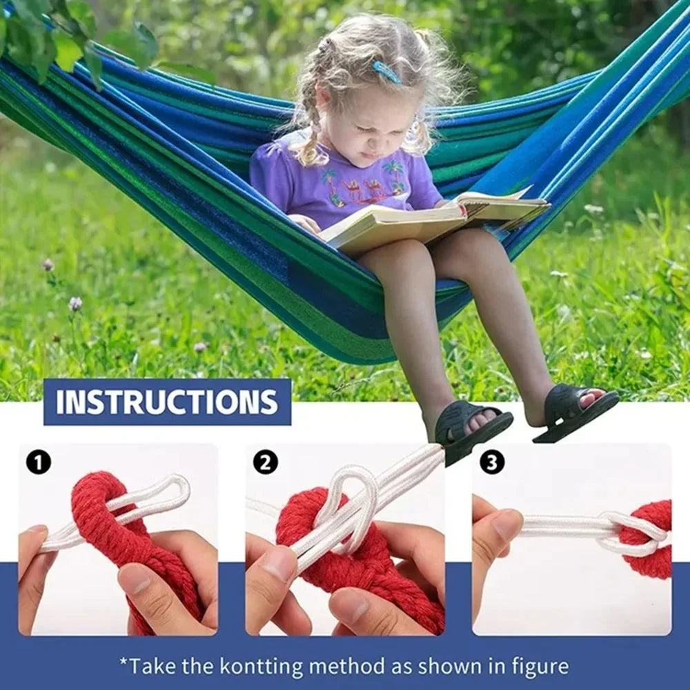 1pc Outdoor Canvas Hammock Camping Swing Hammock with Tree Ropes Load-bearing Up to 200kg Perfect for Garden Patio Backyard