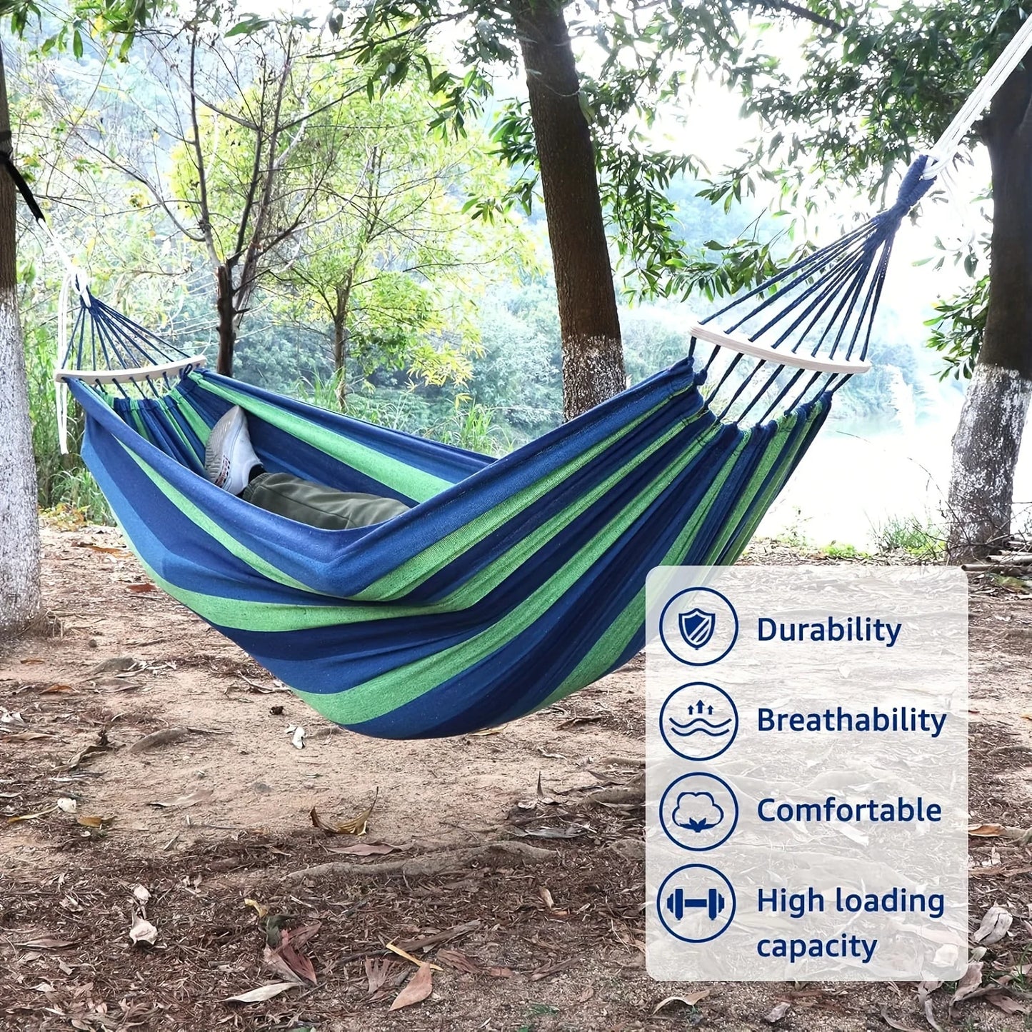 Vibrant Colorful Stripe Double Hammock  Durable Comfortable with Spreader Bar All Inclusive Carry Bag for Easy Setup Perfect