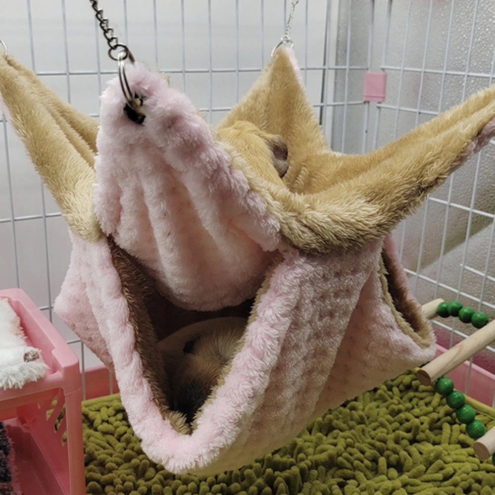 Glider Double Pile Hammock Guinea Pig Flower Branch Mouse Squirrel Autumn Winter Warm Hammock Jumping Pet Hanging Nest Bed