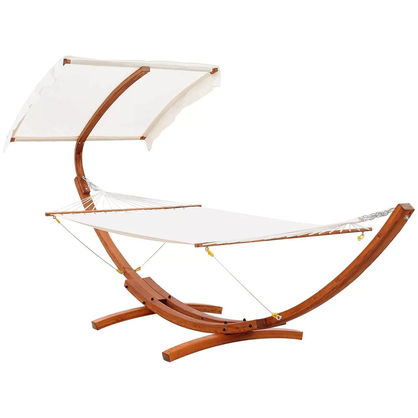 Outdoor Hammock With Stand & Accessories, Heavy Duty Wooden Frame, Extra Large Sun Shade Canopy