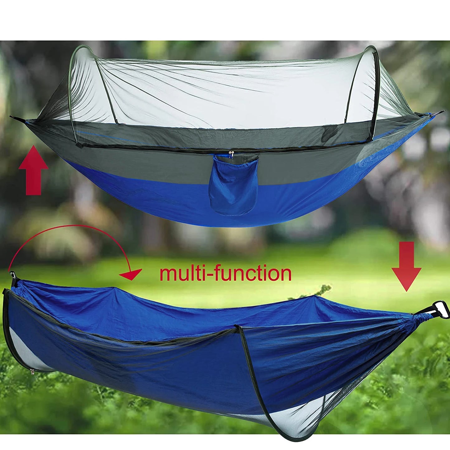 Double Camping Hammock with Mosquito Netting Pop-up Portable Hammock Ultralight Nylon Parachute Hammocks with Tree Straps