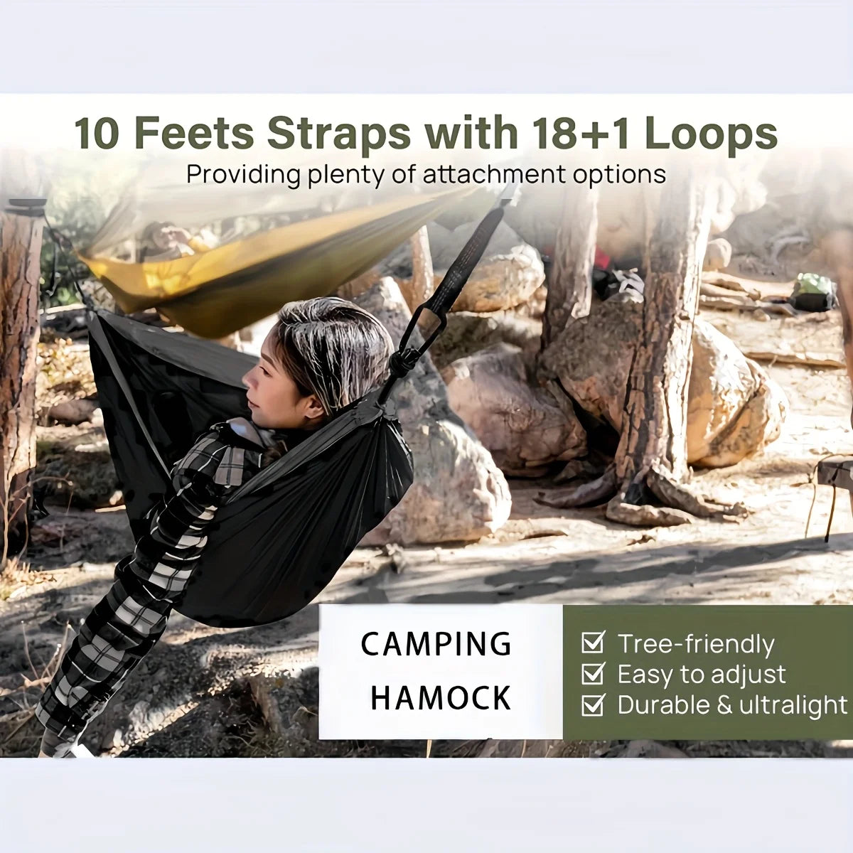 [Portable Hammock] Lightweight Double and Single Portable Hammock | Nylon Parachute Hammock with 2 Tree Straps
