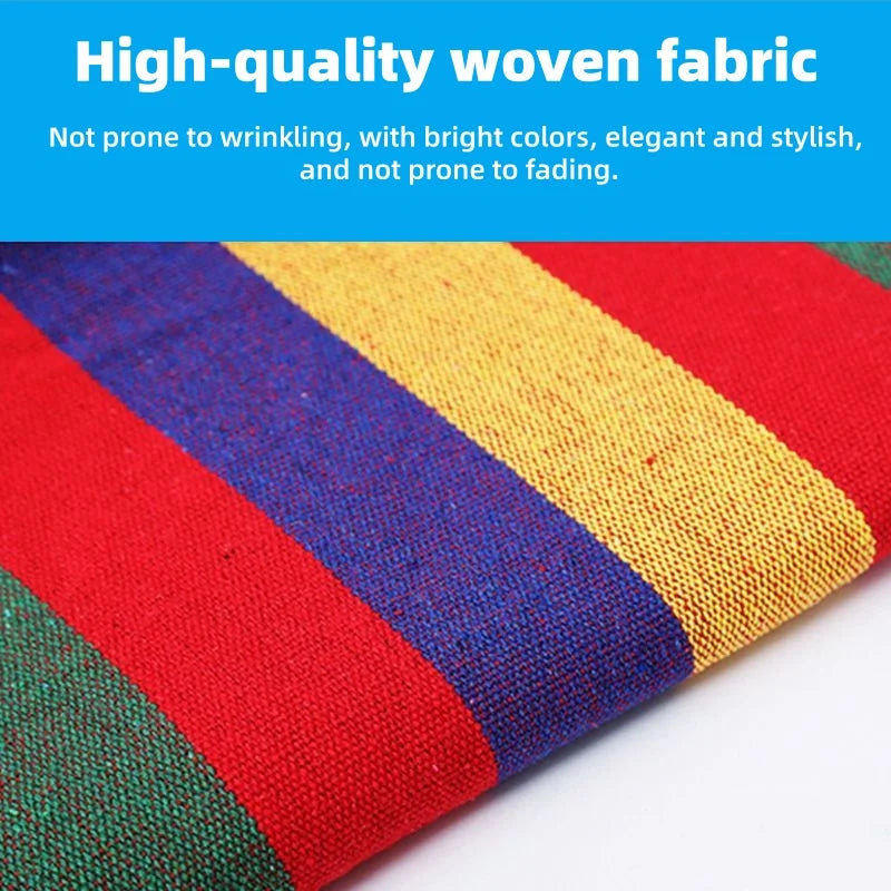 Outdoor Canvas Hammock Swing Single or Double Person Colorful Stripes Curved Stick Polyester Anti-Slip Comfortable Backyard