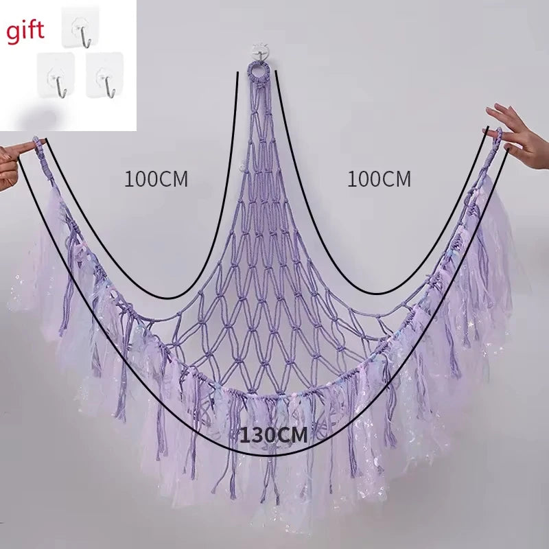 Plush Toy Hammock Large Capacity Stuffed Animals Organizer Net Macrame Tassels Boho Home Wall Decoration Hanging Basket