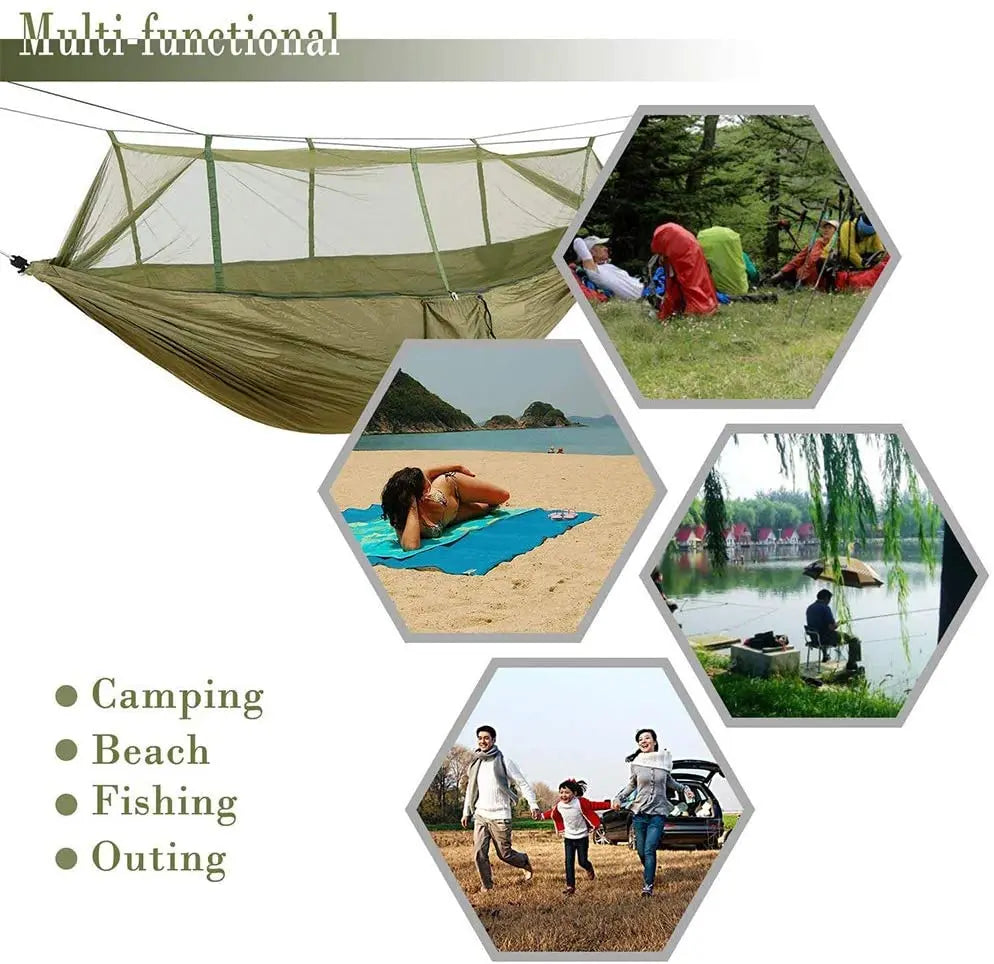 Hammock Double Camping Garden with Mosquito Net - Outdoor Furniture Bed High Strength Parachute Fabric Portable Hanging Sleep