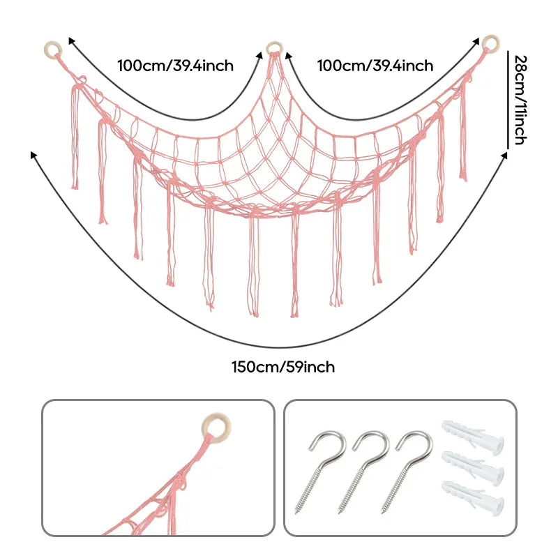 1Pc Toy Hammocks Wall Corner Hanging Storage Net Organizer Woven Kids Stuffed Mesh Hammock Baby Animal Rope Hammock Bag Cotton
