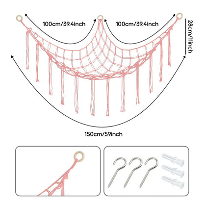 1Pc Toy Hammocks Wall Corner Hanging Storage Net Organizer Woven Kids Stuffed Mesh Hammock Baby Animal Rope Hammock Bag Cotton