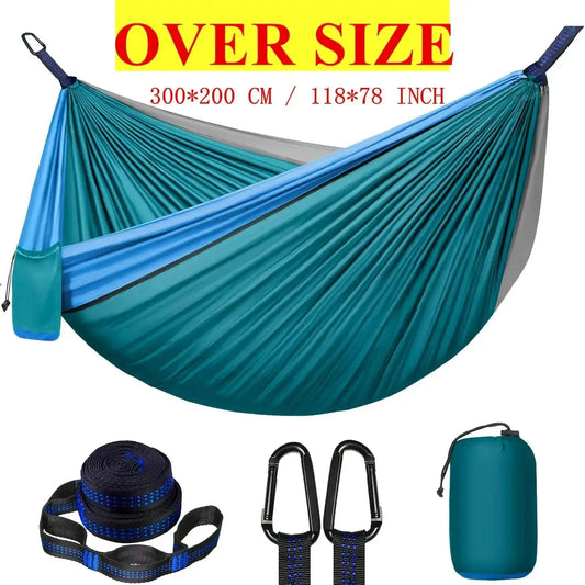 Extra-Large Double Camping Hammock, 3m x 2m (300*200cm), Includes Two 2m Tree Straps, Two D-Shaped Stainless Steel Hooks