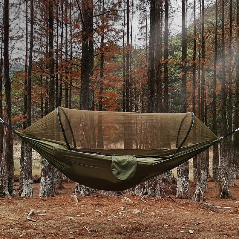 Outdoor Camping Hammock With Mosquito Net Lightweight Hanging Hammocks High Strength Parachute Fabric Hanging Bed Net Quick Open