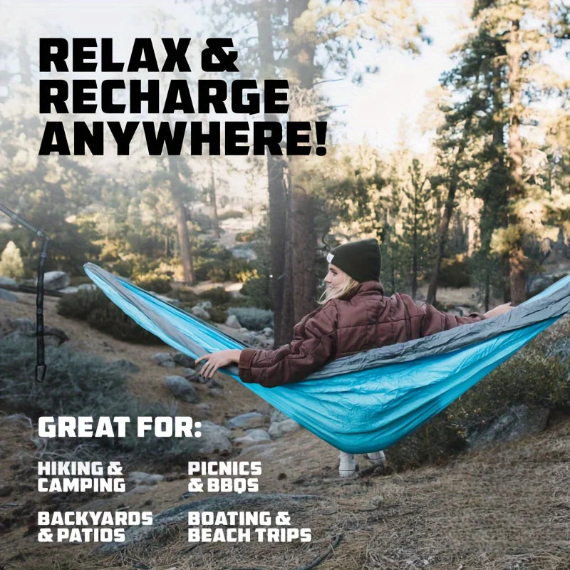 [Portable Hammock] Lightweight Double and Single Portable Hammock | Nylon Parachute Hammock with 2 Tree Straps