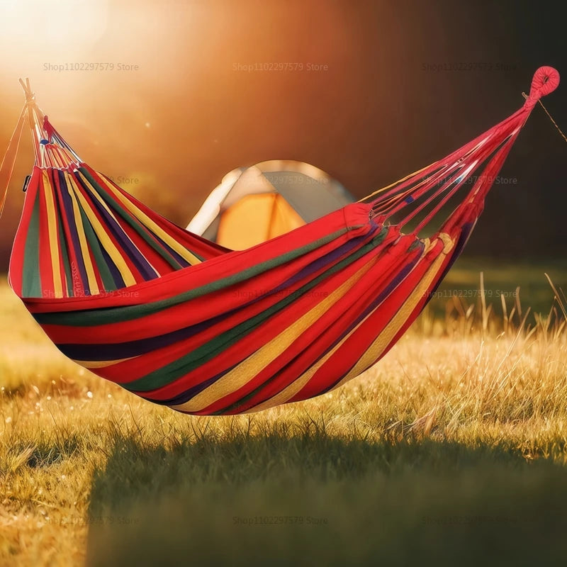 Outdoor camping hammock with thick canvas for double occupancy to prevent side rollovers. Indoor dormitory. Bedroom. Swing.