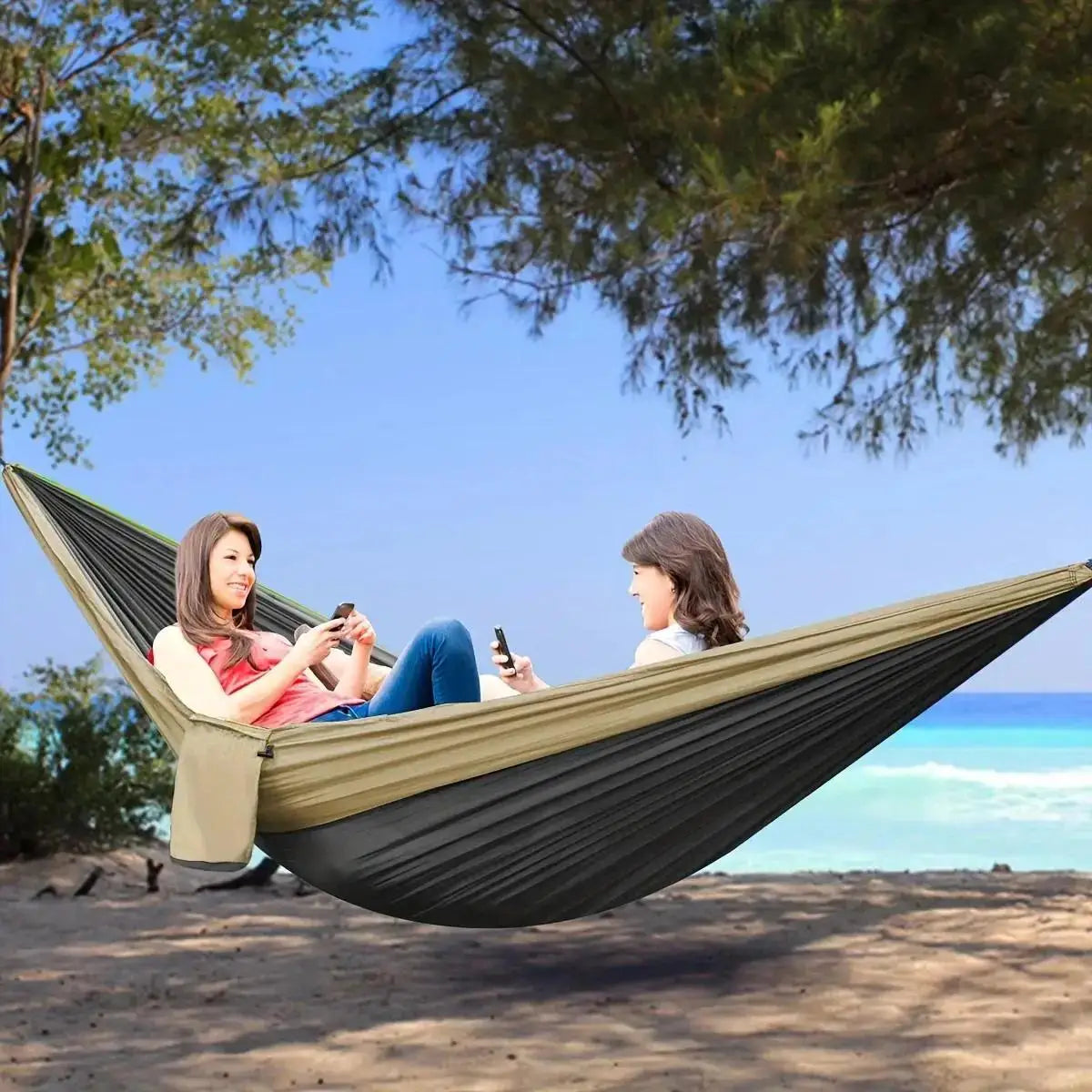 Extra-Large Double Camping Hammock, 3m x 2m (300*200cm), Includes Two 2m Tree Straps, Two D-Shaped Stainless Steel Hooks