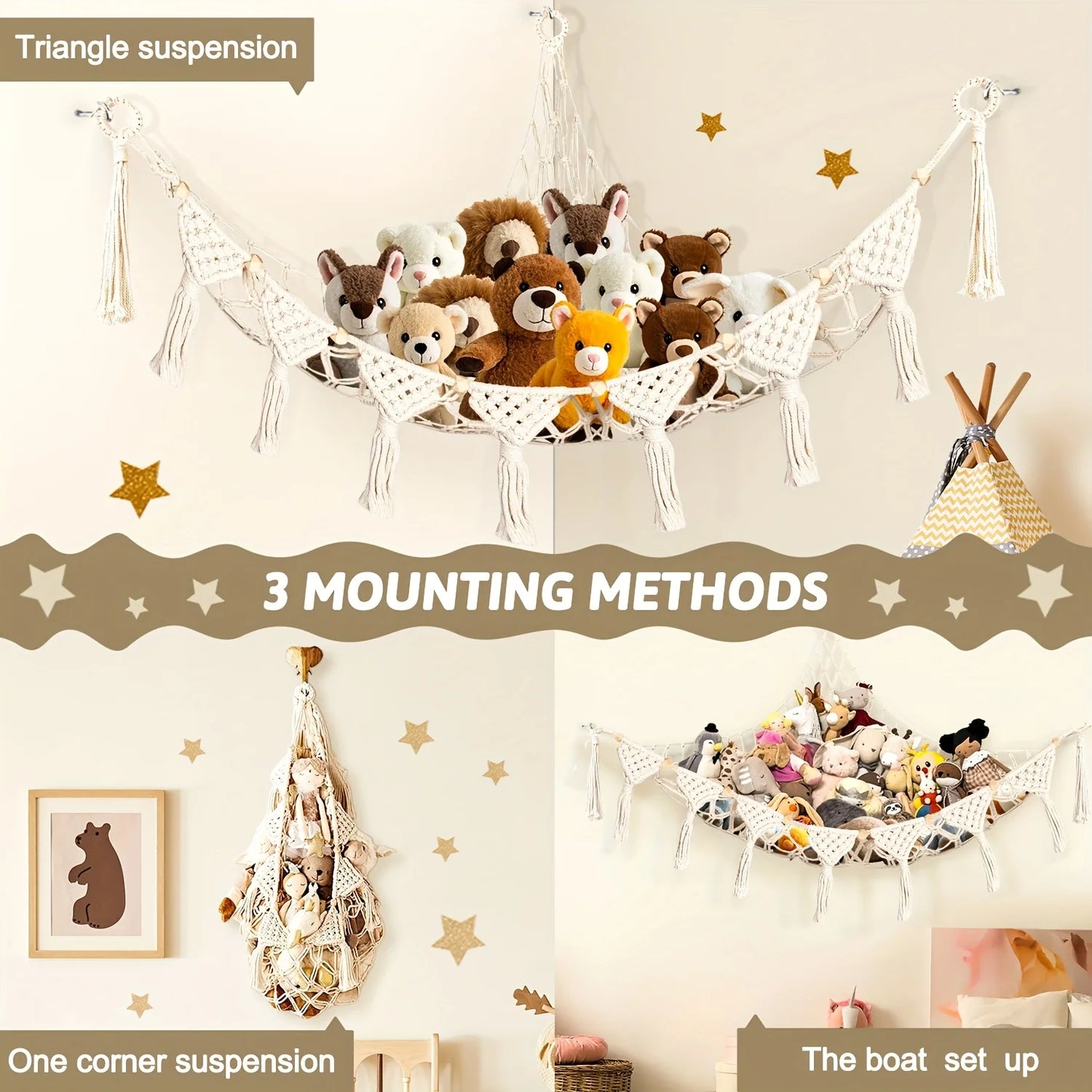 Stuffed Animal Toy Storage Hammock - Doll Stuff Animals Organizer Decorations - Cute Hanging Plushie Net Bedroom Room Decor
