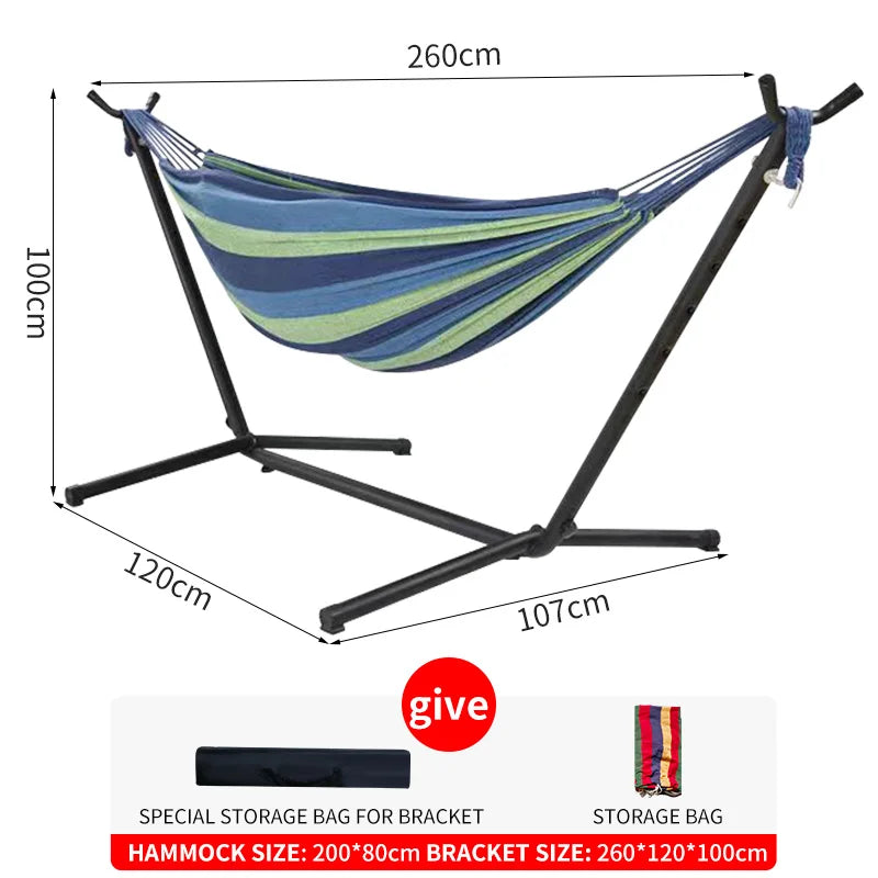 Outdoor Garden Swing Hammock Adult Iron Folding Portable Hammock Stand Cotton Hanging Swing Bed with Metal Frame