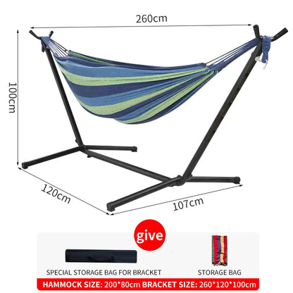 Outdoor Garden Swing Hammock Adult Iron Folding Portable Hammock Stand Cotton Hanging Swing Bed with Metal Frame