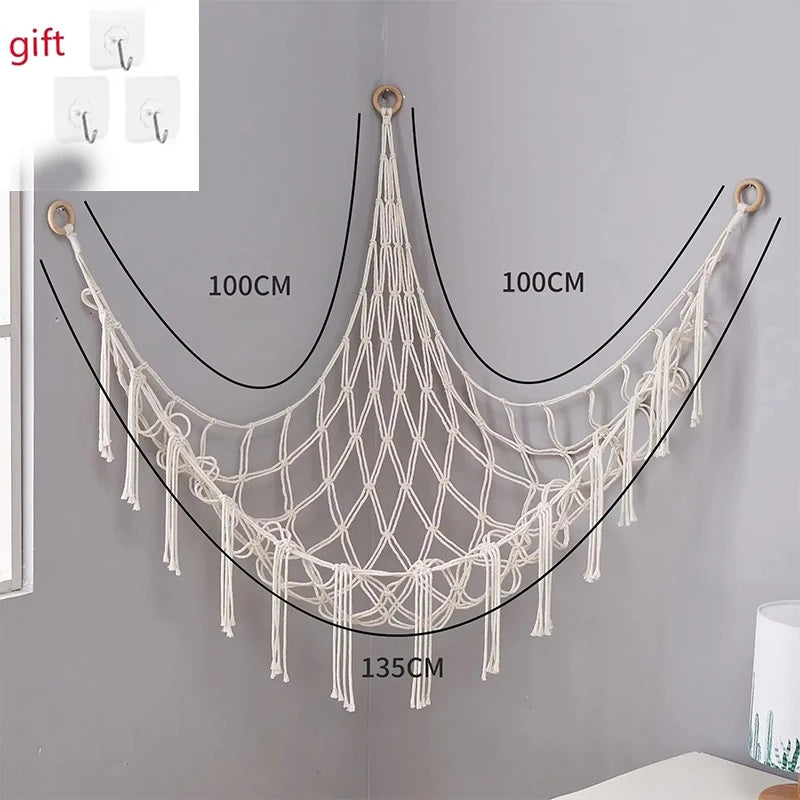 Plush Toy Hammock Large Capacity Stuffed Animals Organizer Net Macrame Tassels Boho Home Wall Decoration Hanging Basket