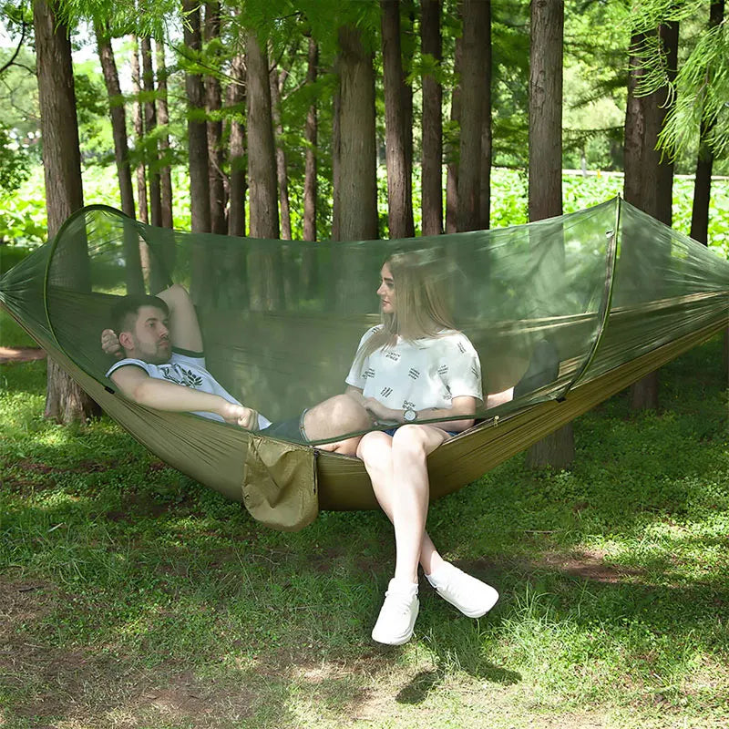 Double Person Camping Hammock with Mosquito Net Portable Outdoor Hanging Sleeping Hammock Hanging Bed Swing Outdoor Furniture