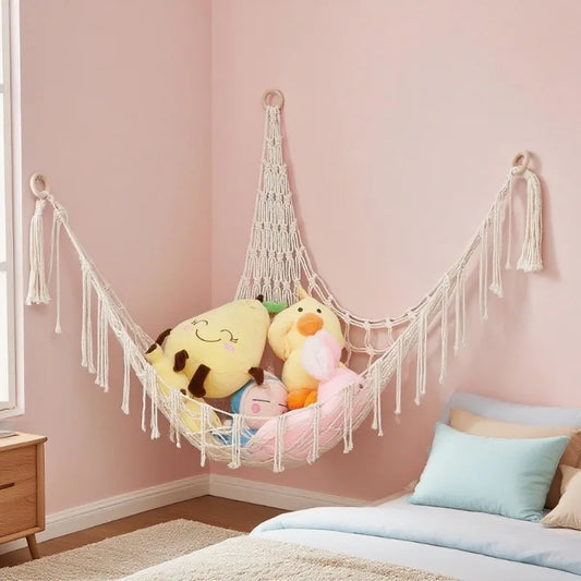 1Pc Toy Hammocks Wall Corner Hanging Storage Net Organizer Woven Kids Stuffed Mesh Hammock Baby Animal Rope Hammock Bag Cotton