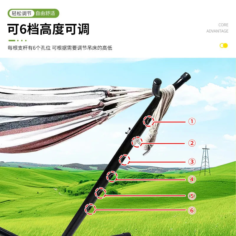 Outdoor Garden Swing Hammock Adult Iron Folding Portable Hammock Stand Cotton Hanging Swing Bed with Metal Frame
