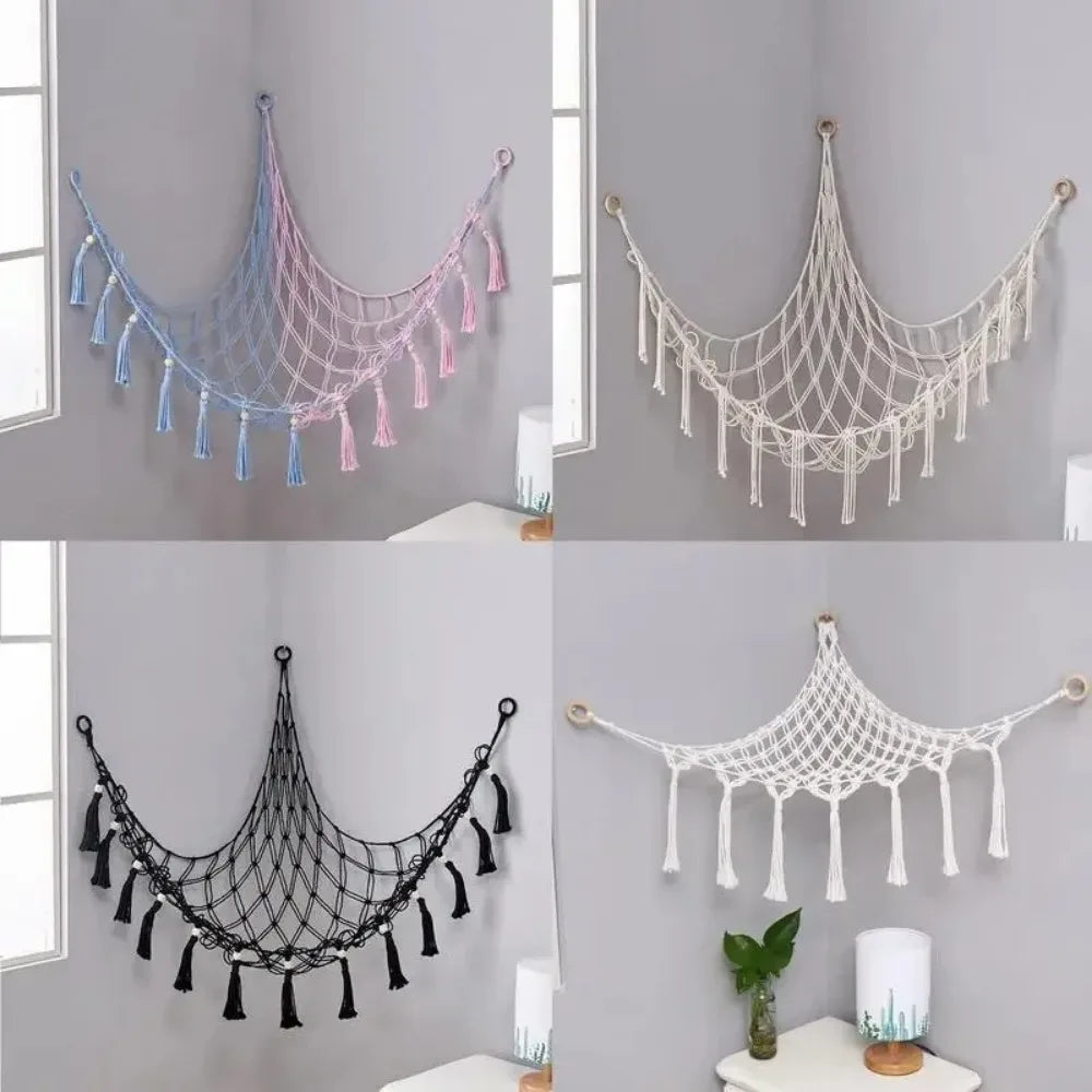 Toy Hammocks Wall Corner Hanging Storage Net Organizer Woven Kids Stuffed Mesh Hammock Baby Animal Rope Hammock Bag Cotton