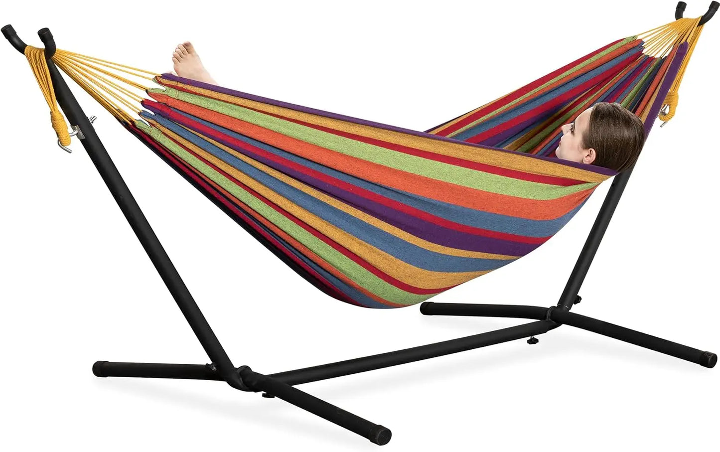 Double Hammock with Steel Stand  Outside Garden Yard Outdoor Camping 2 People Standing Hammocks and  Carrying Bag