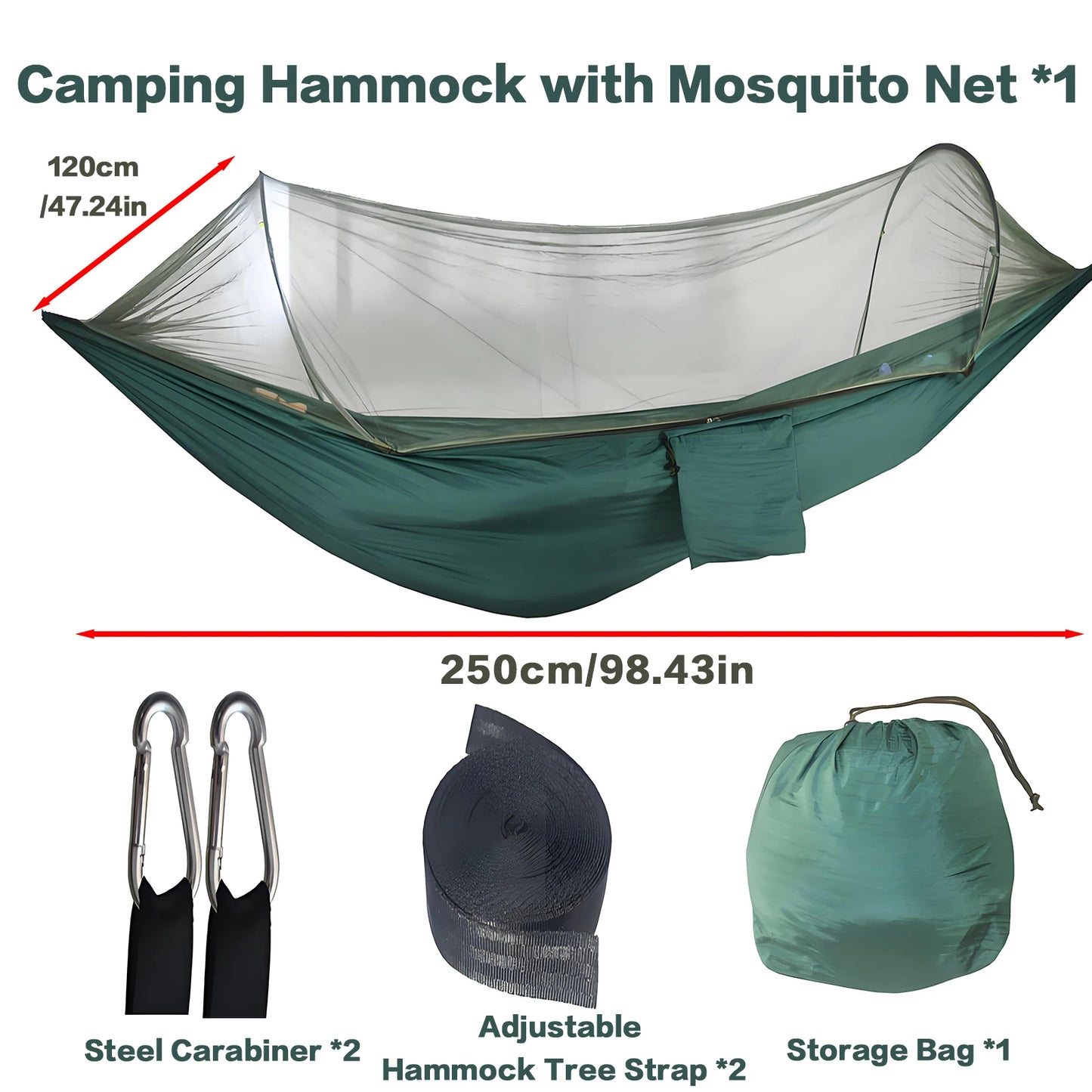 Camping Hammocks for Outside with Mosquito Net, Lightweight & Portable Outdoor Single Hammock Tent for Yard, Backpacking, Green