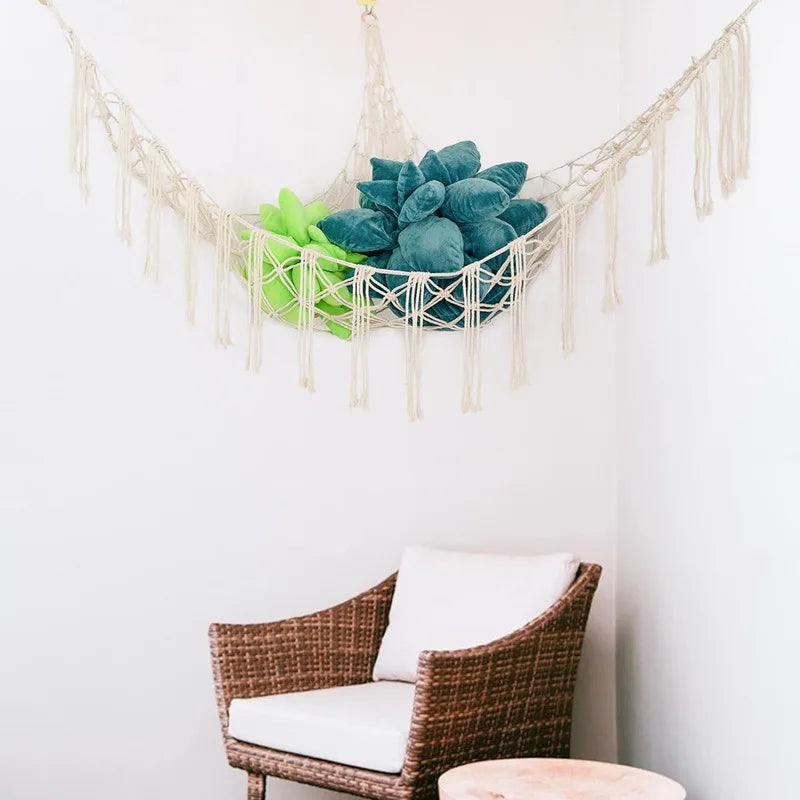 1Pc Toy Hammocks Wall Corner Hanging Storage Net Organizer Woven Kids Stuffed Mesh Hammock Baby Animal Rope Hammock Bag Cotton
