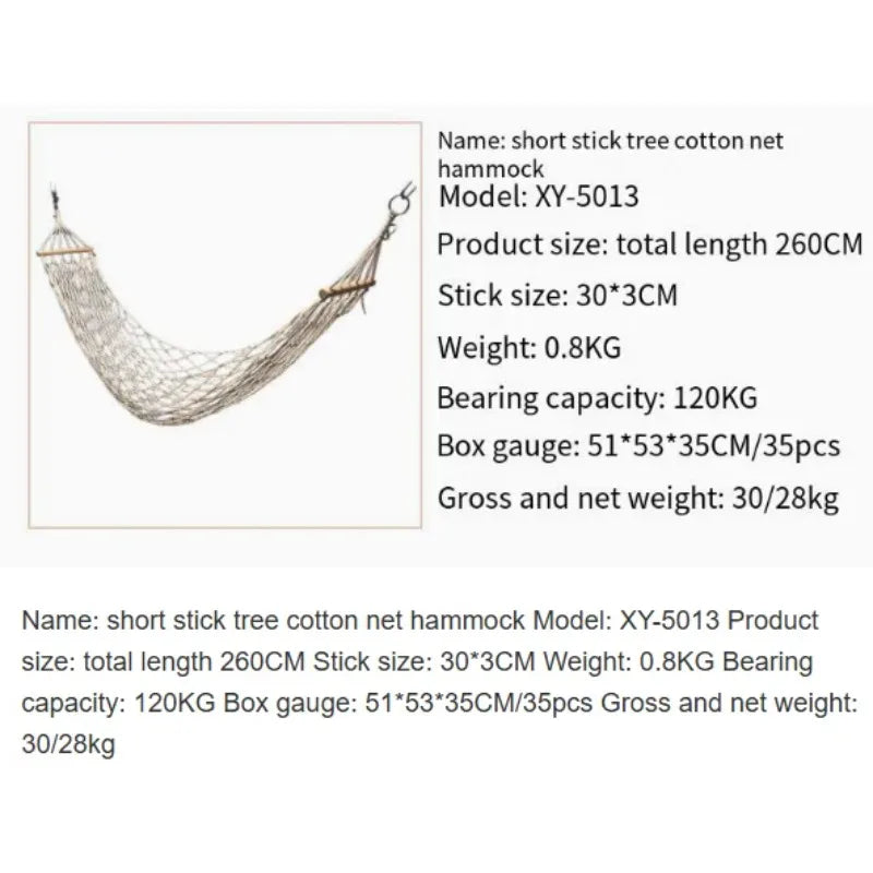 1Pcs Anti-turnover Cotton Mesh Hammock Outdoor Camping Mesh Hammock Short Stick Leisure Mesh Pocket Hammock