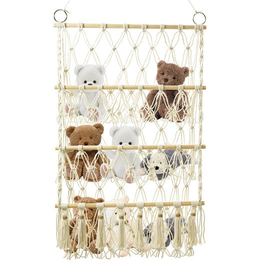 Stuffed Animal Toy Net Hammock Handmade Woven Cotton Rope Decoration Wall Hanging Organizer  Toy Doll Hammock ﻿